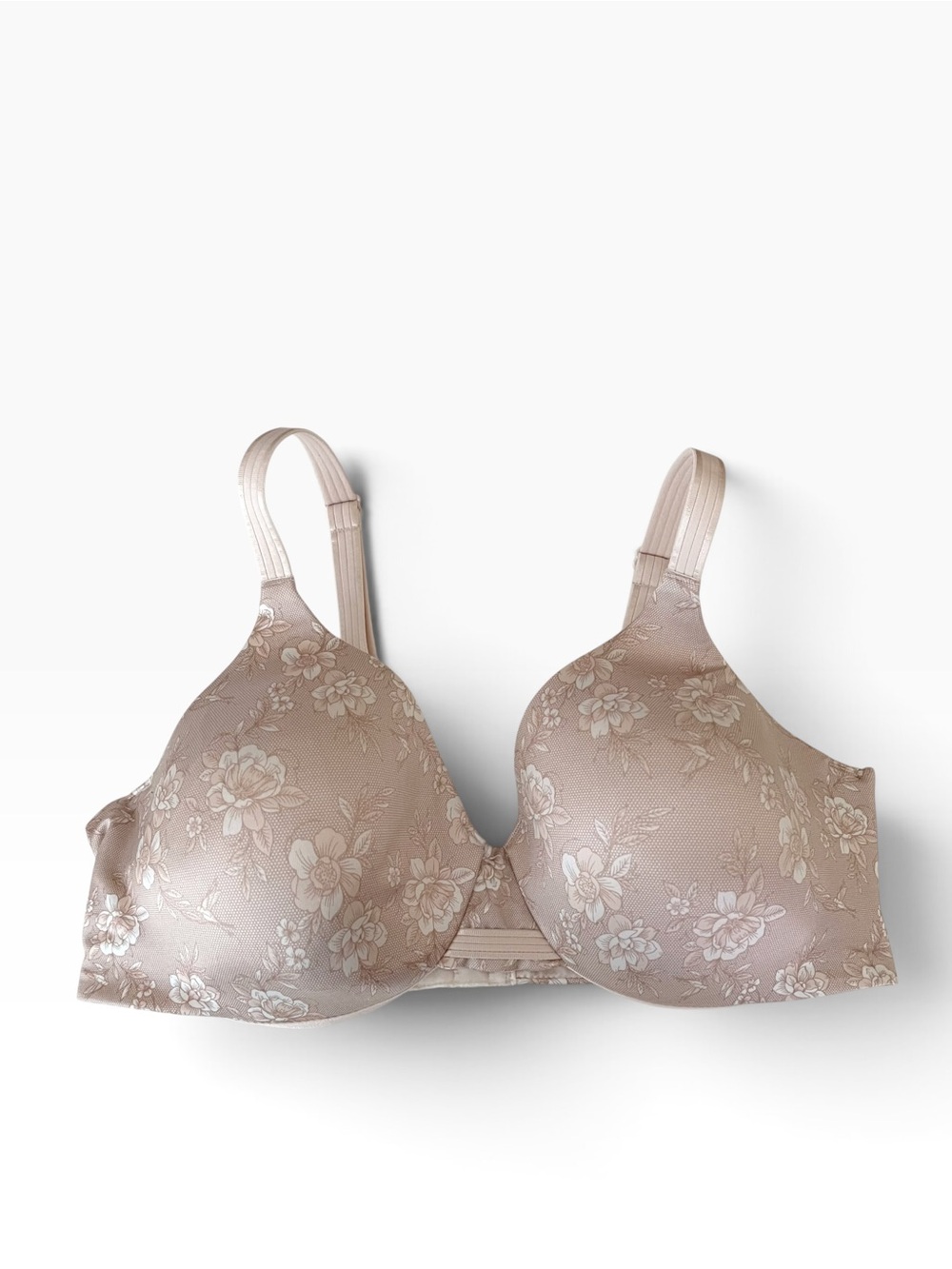 Bali Smoothing & Concealing Contour Bra Women's Size 38C Beige Floral Underwire